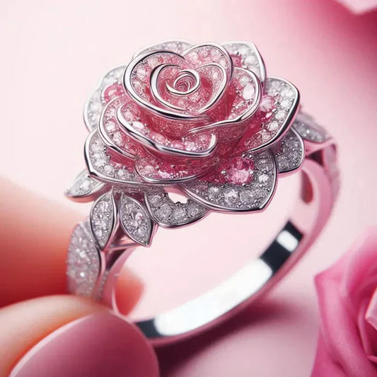 Bague plaquée argent exotique avec fleurs roses