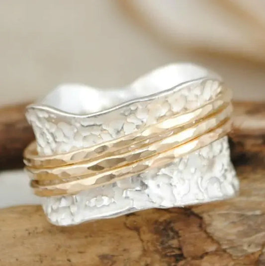 Bague Tournante Fine Or & Argent Vintage